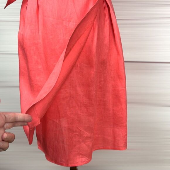 Neiman Marcus Coral Ruffle V-Neck Sleeveless 100% Linen Wrap Dress size S - Picture 8 of 13